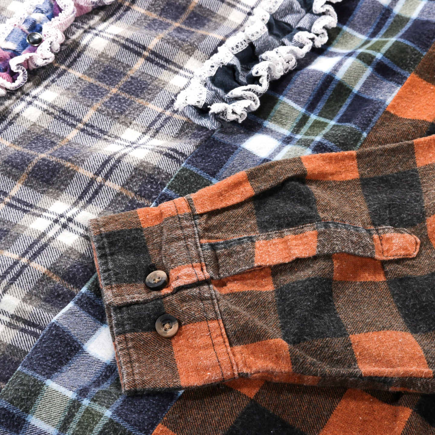 REBUILD BY NEEDLES FLANNEL SHIRT -> 5 CUTS FRILL - F