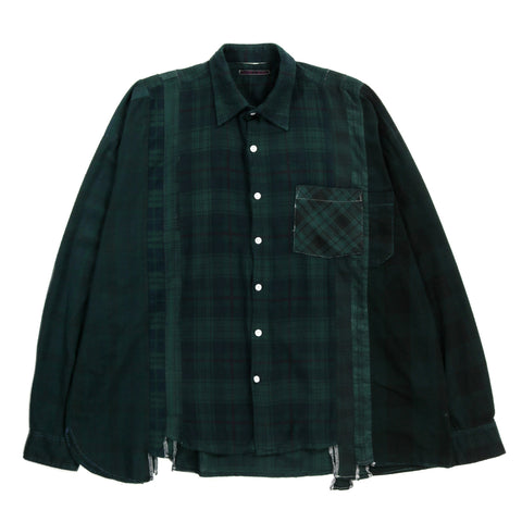 REBUILD BY NEEDLES FLANNEL SHIRT 7 CUTS WIDE OVER DYE GREEN - B
