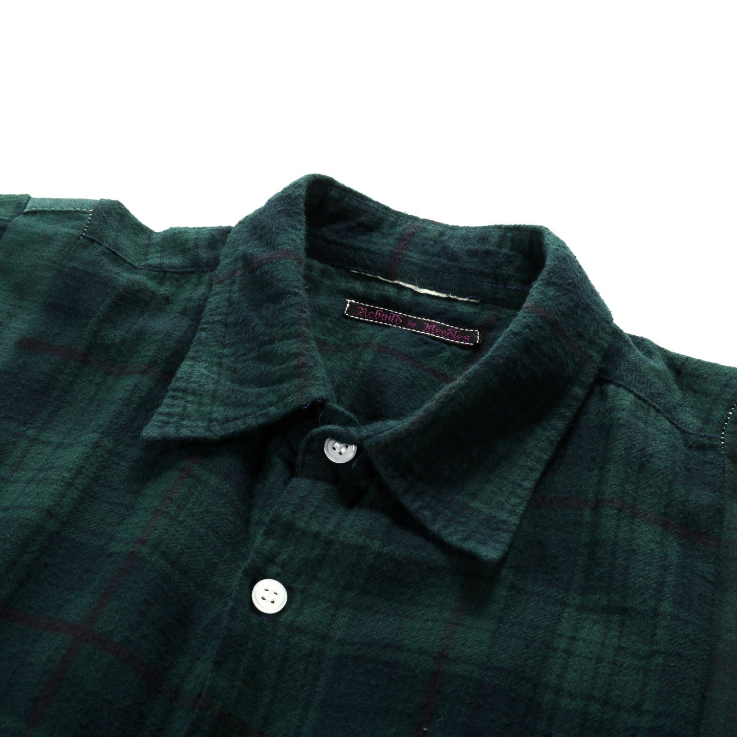 REBUILD BY NEEDLES FLANNEL SHIRT 7 CUTS WIDE OVER DYE GREEN - B