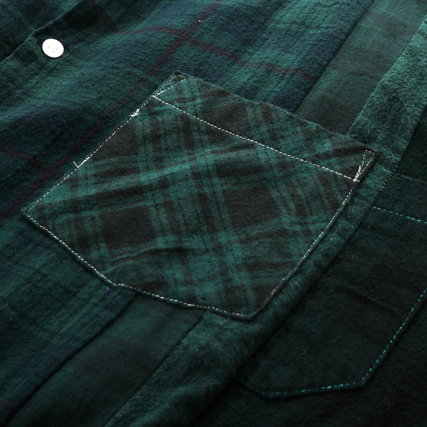 REBUILD BY NEEDLES FLANNEL SHIRT 7 CUTS WIDE OVER DYE GREEN - B