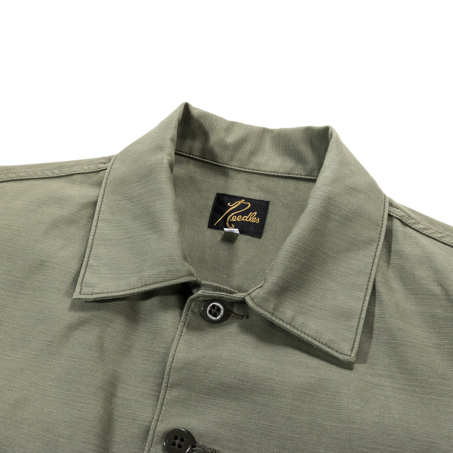 NEEDLES S/S FATIGUE SHIRT BACK SATEEN OLIVE   TODAY CLOTHING