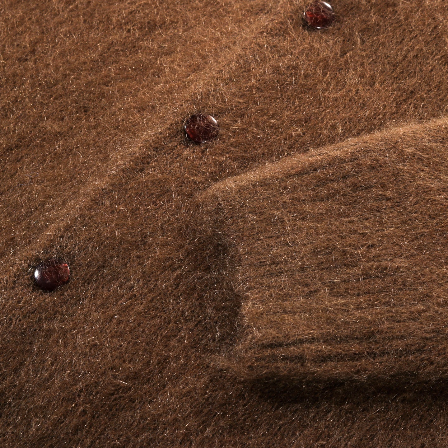 NEEDLES MOHAIR CREW NECK CARDIGAN SOLID BROWN