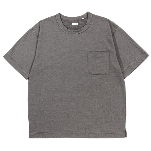 NANAMICA MICRO STRIPE POCKET TEE BLACK X GRAY