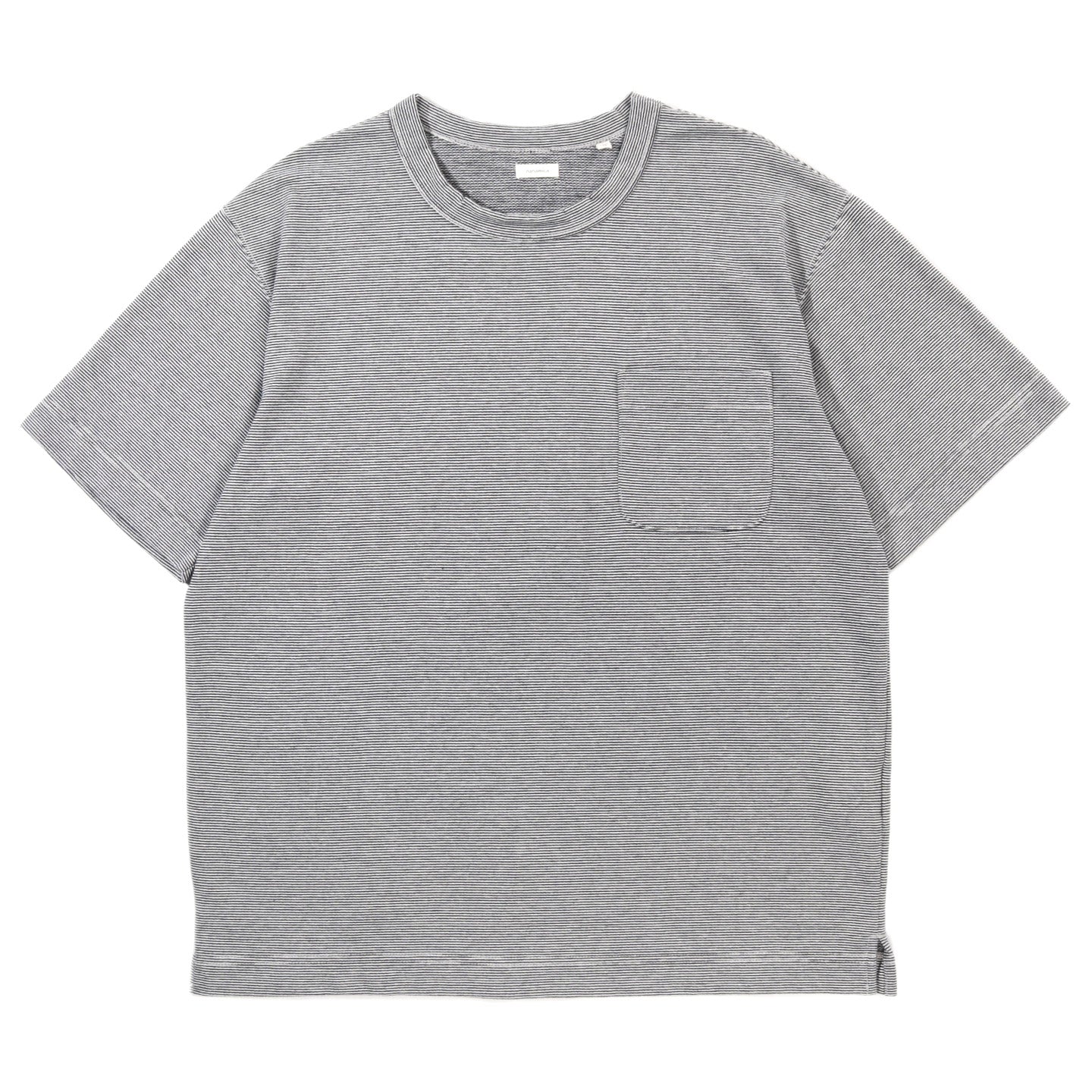 NANAMICA MICRO STRIPE POCKET TEE NAVY X WHITE