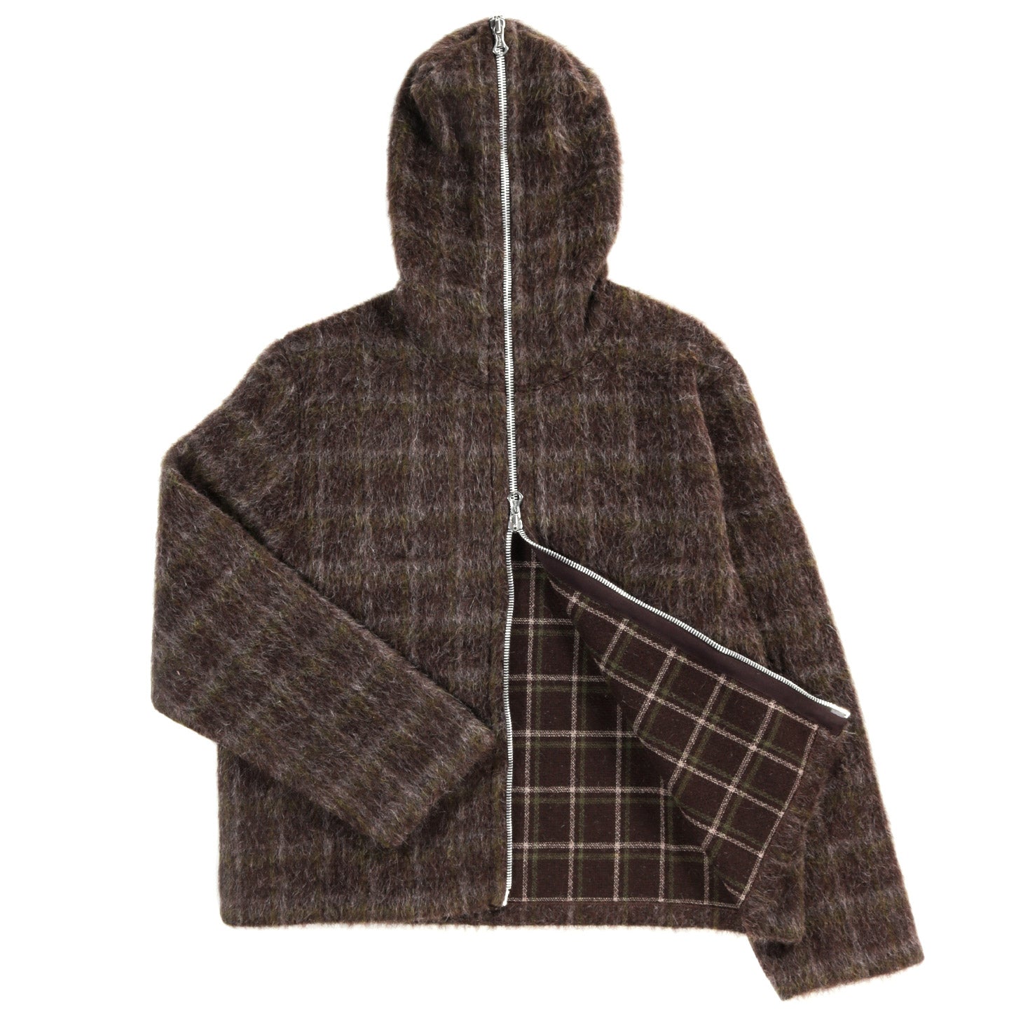 パーカー・フーディ Our Legacy Dorf Check Brown Wool Full Zip Hood Sweatshirt Our Legacy - Full Zip Hood in Dorf Check Hairy Wool – Stoy