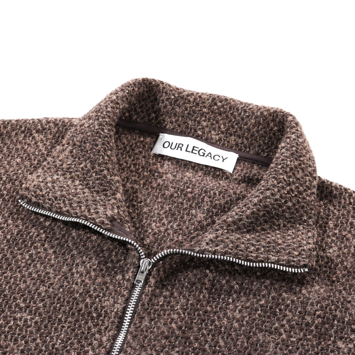 OUR LEGACY SHRUNKEN FULL ZIP POLO BROWN SPARSE BUCKLE WEAVE