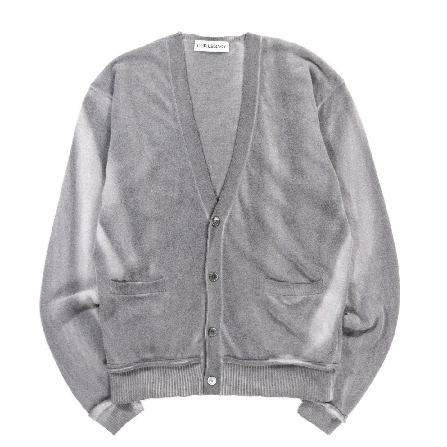 OUR LEGACY PARALLEL CARDIGAN GREY SPRAY DYE CHERUB WOOL