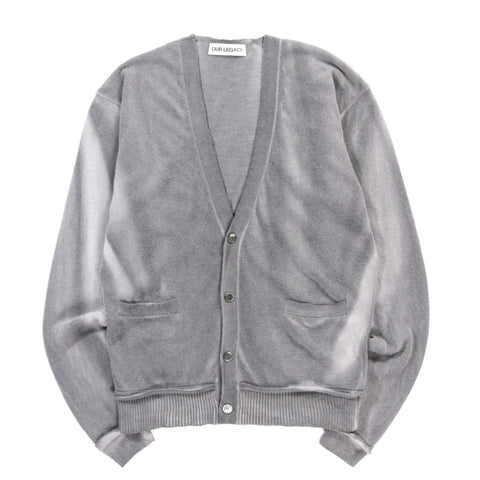 OUR LEGACY PARALLEL CARDIGAN GREY SPRAY DYE CHERUB WOOL