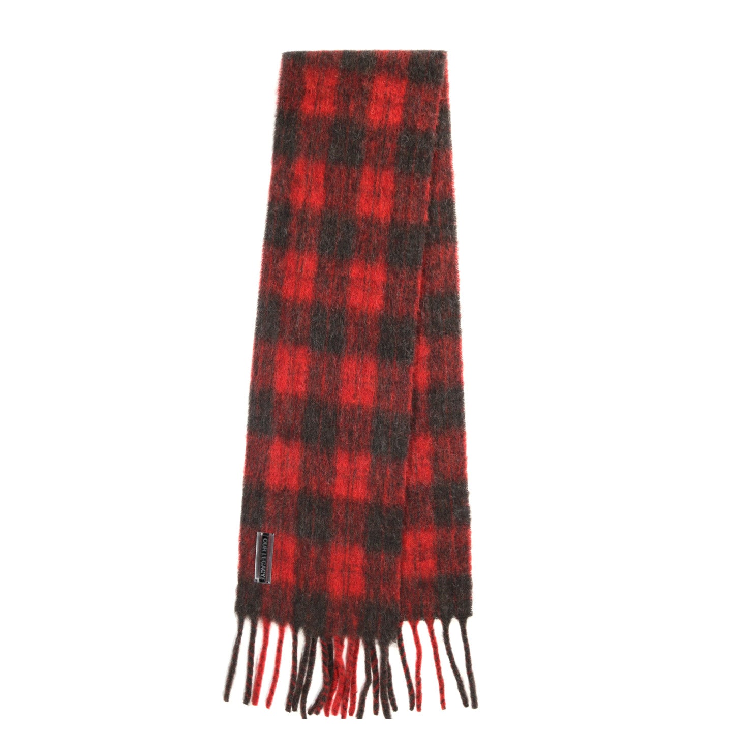 OUR LEGACY ESTATE SCARF BURNT RED PLAID FUZZY ALPACA