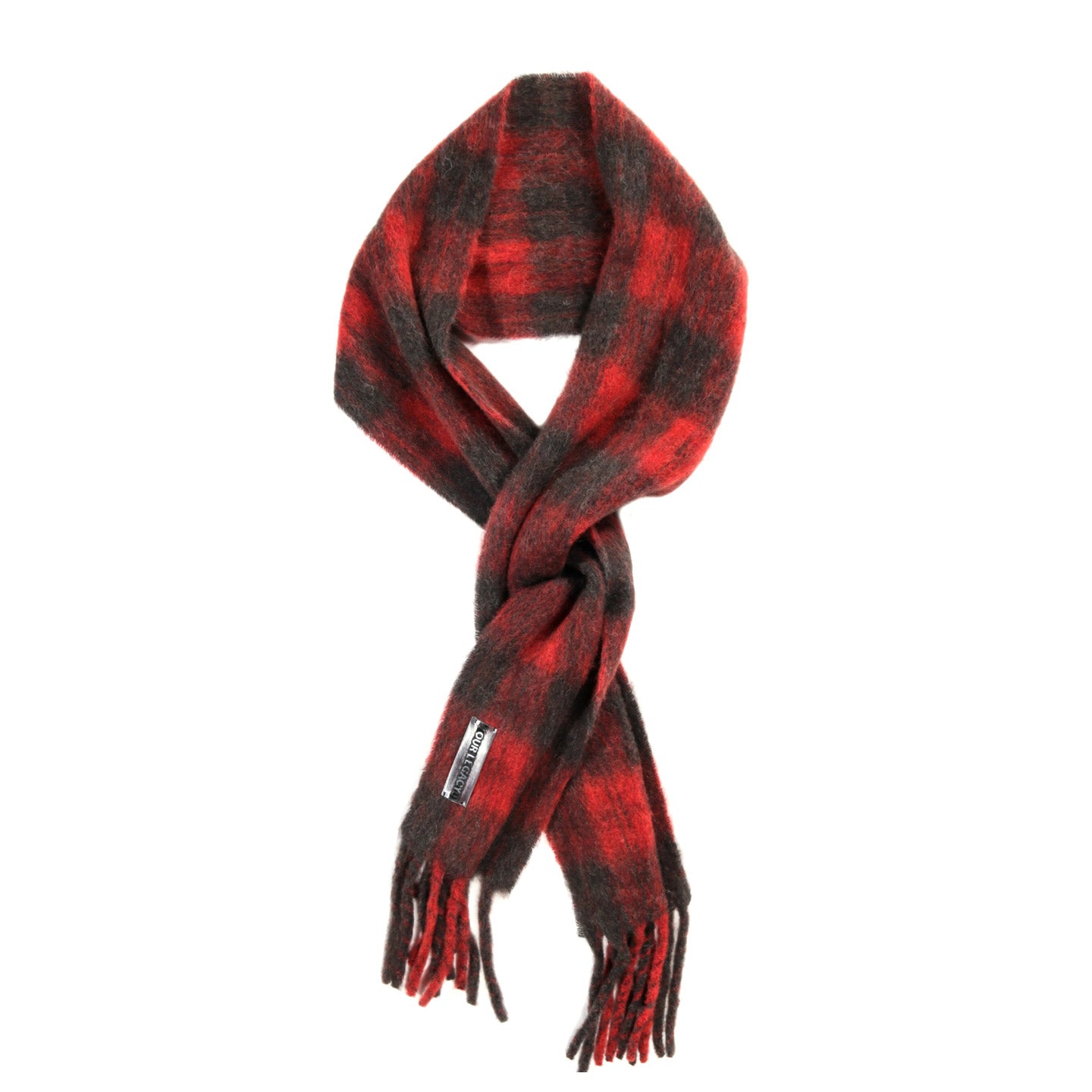 OUR LEGACY ESTATE SCARF BURNT RED PLAID FUZZY ALPACA