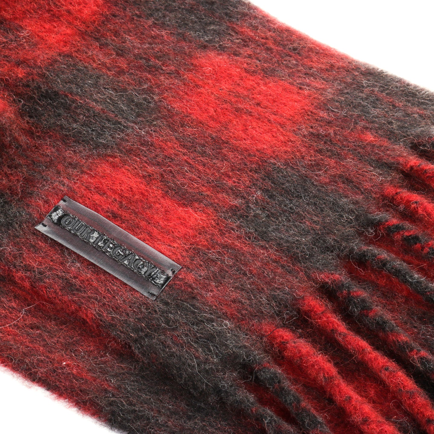 OUR LEGACY ESTATE SCARF BURNT RED PLAID FUZZY ALPACA