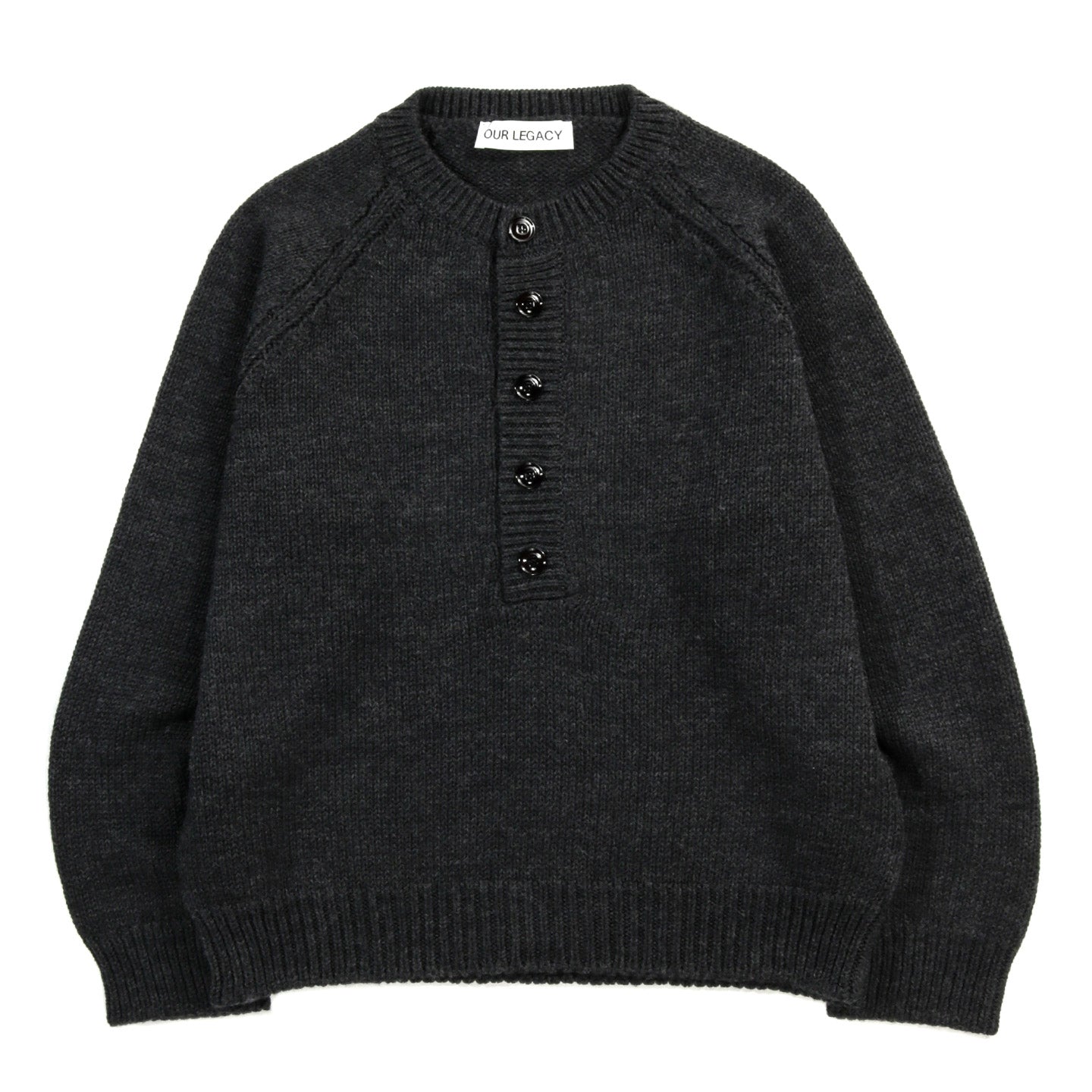 OUR LEGACY SHORE HENLEY CHARCOAL DRY MERINO WOOL