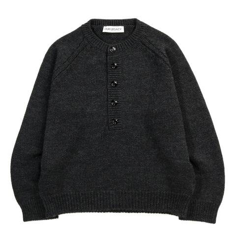 OUR LEGACY SHORE HENLEY CHARCOAL DRY MERINO WOOL