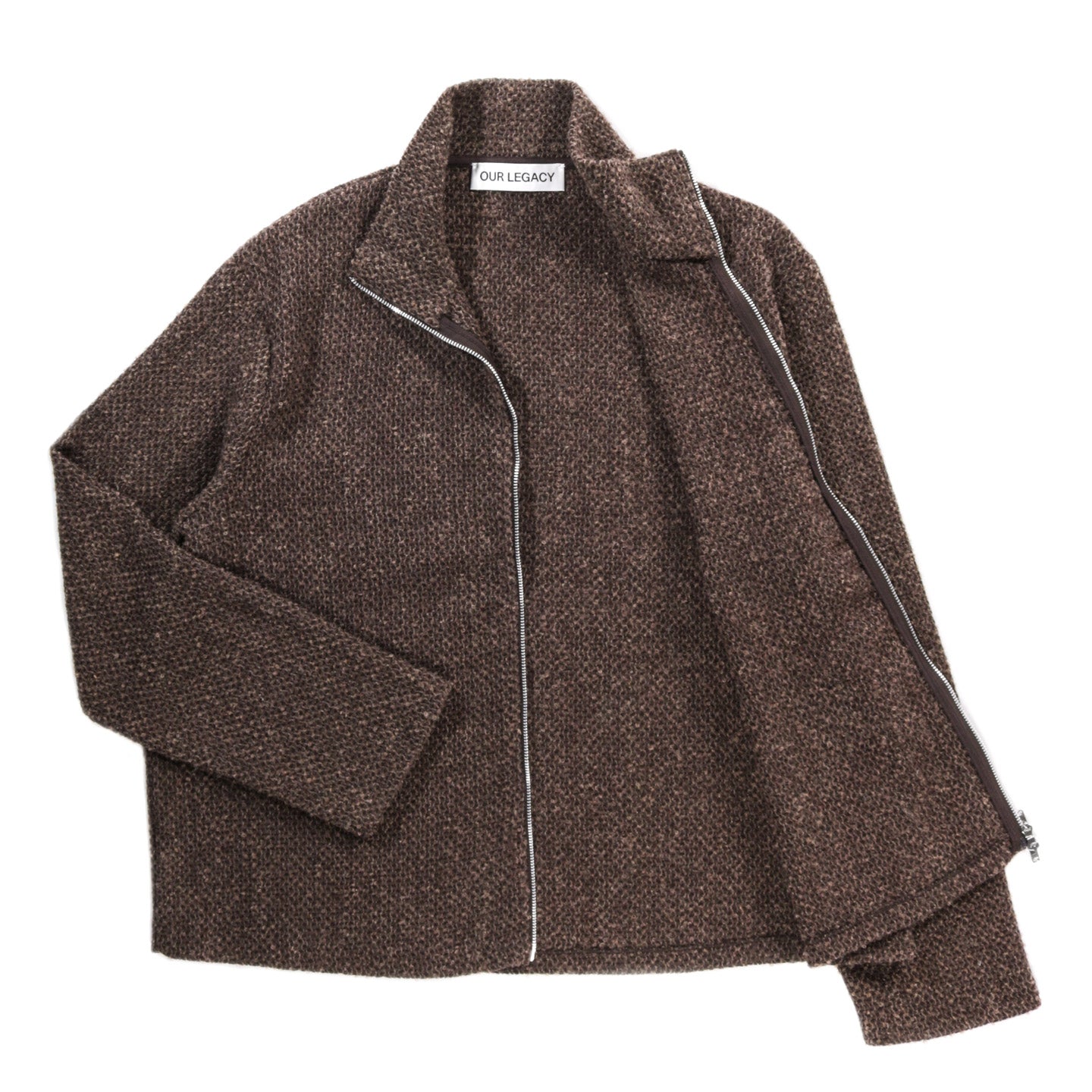 OUR LEGACY SHRUNKEN FULL ZIP POLO BROWN SPARSE BUCKLE WEAVE