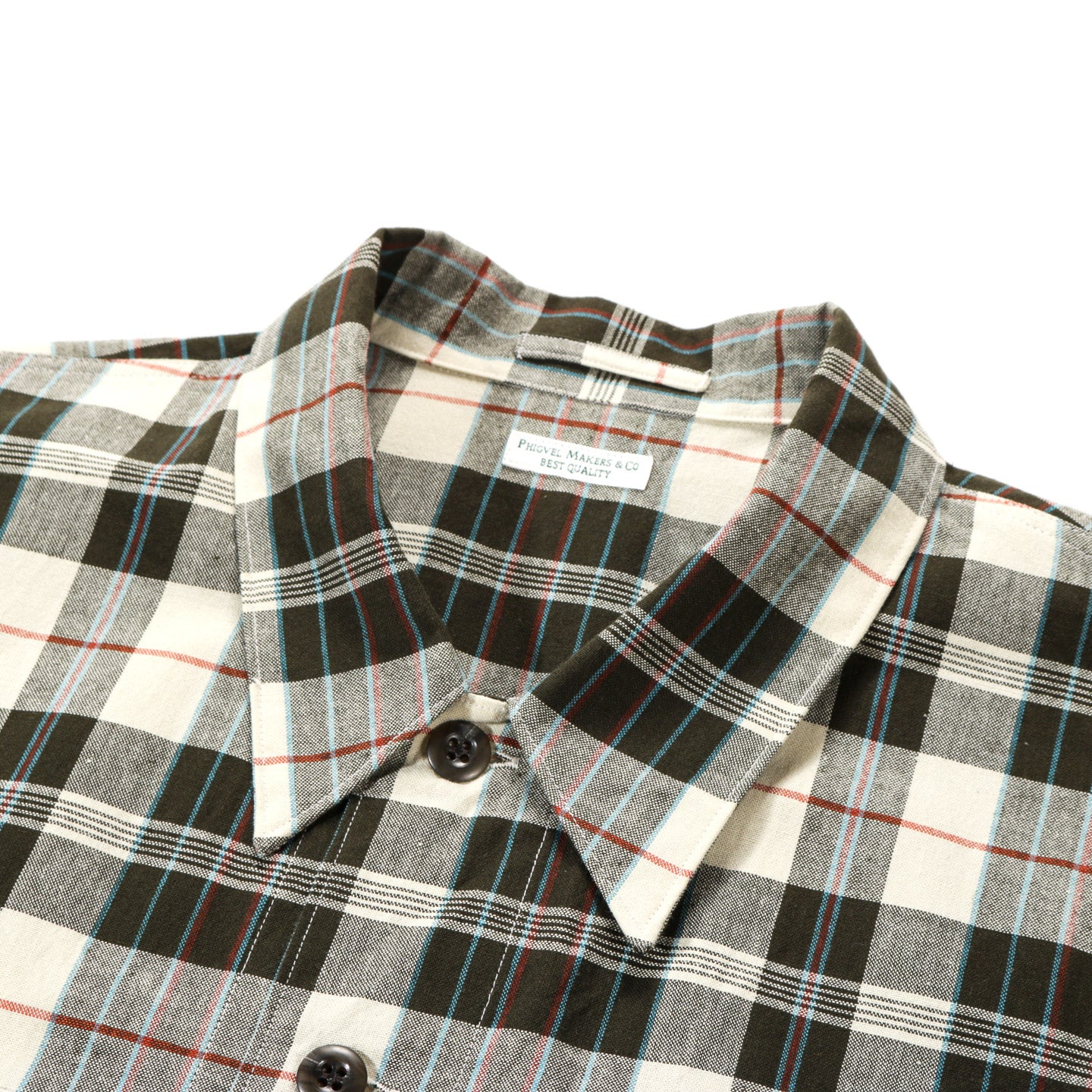 PHIGVEL MAKERS MADRAS SS SHIRT JACKET ECRU / OLIVE