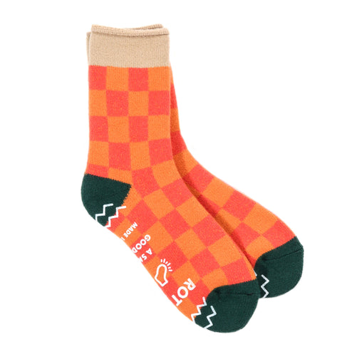 ROTOTO CHECKERBOARD PILE ROOM SOCKS BEIGE / D.GREEN
