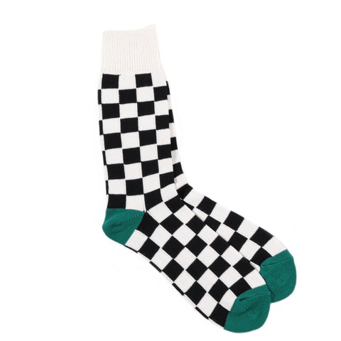 ROTOTO CHECKERBOARD SOCKS IVORY / BLACK / GREEN