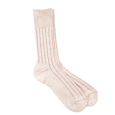 ROTOTO ORGANIC COTTON WIDE RIB SOCKS ECRU / RED