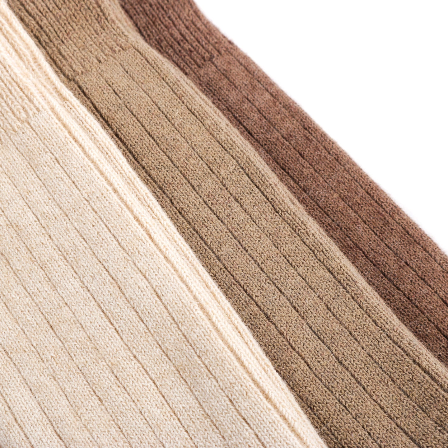 ROTOTO COTTON WOOL RIBBED CREW 3-PACK SOCKS BEIGE TONES