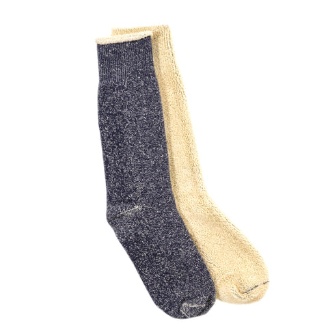 ROTOTO REVERSIBLE PILE SOCKS NAVY / CREAM