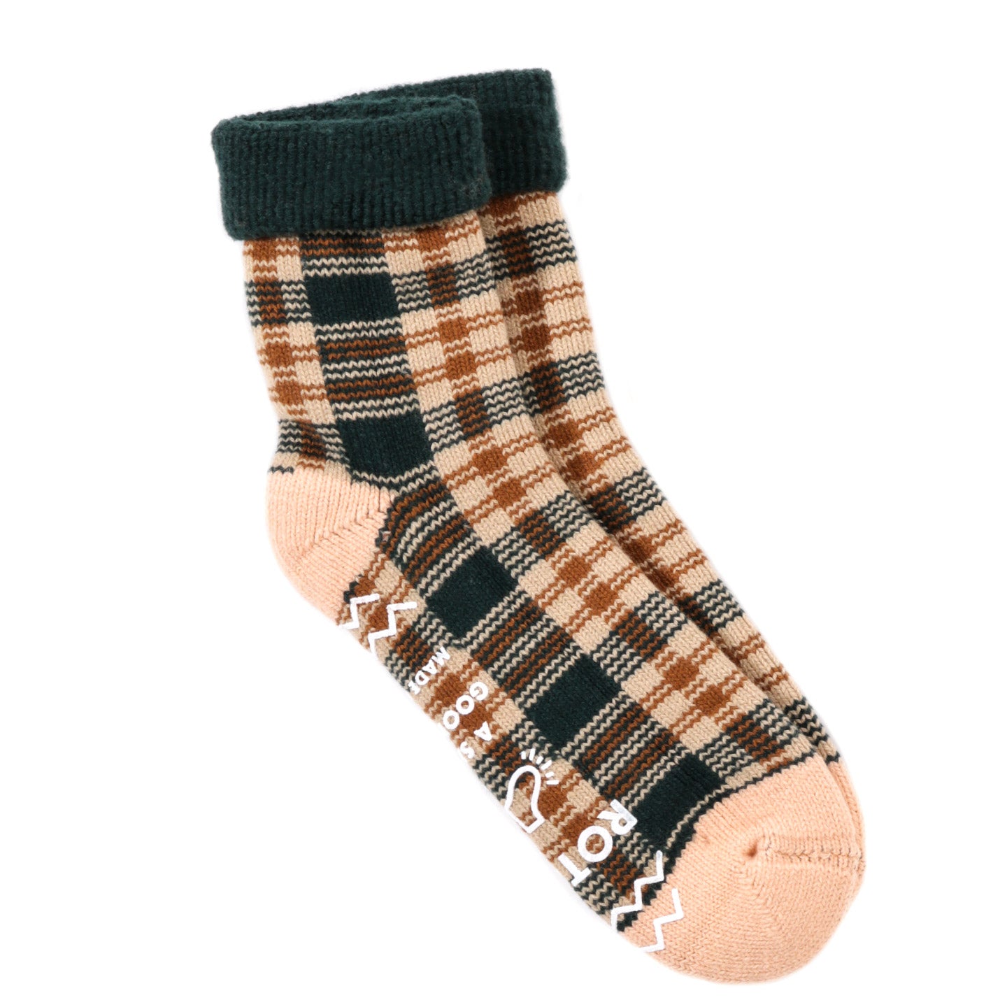 ROTOTO COMFY ROOM SOCKS CHECK FOREST GREEN / BEIGE