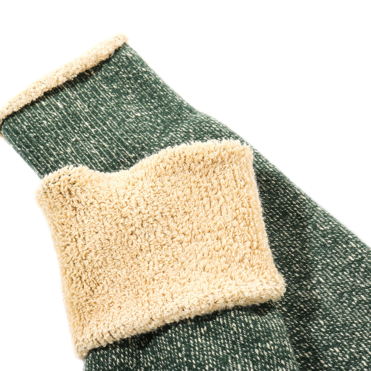ROTOTO REVERSIBLE PILE SOCKS FOREST GREEN / RAW BEIGE