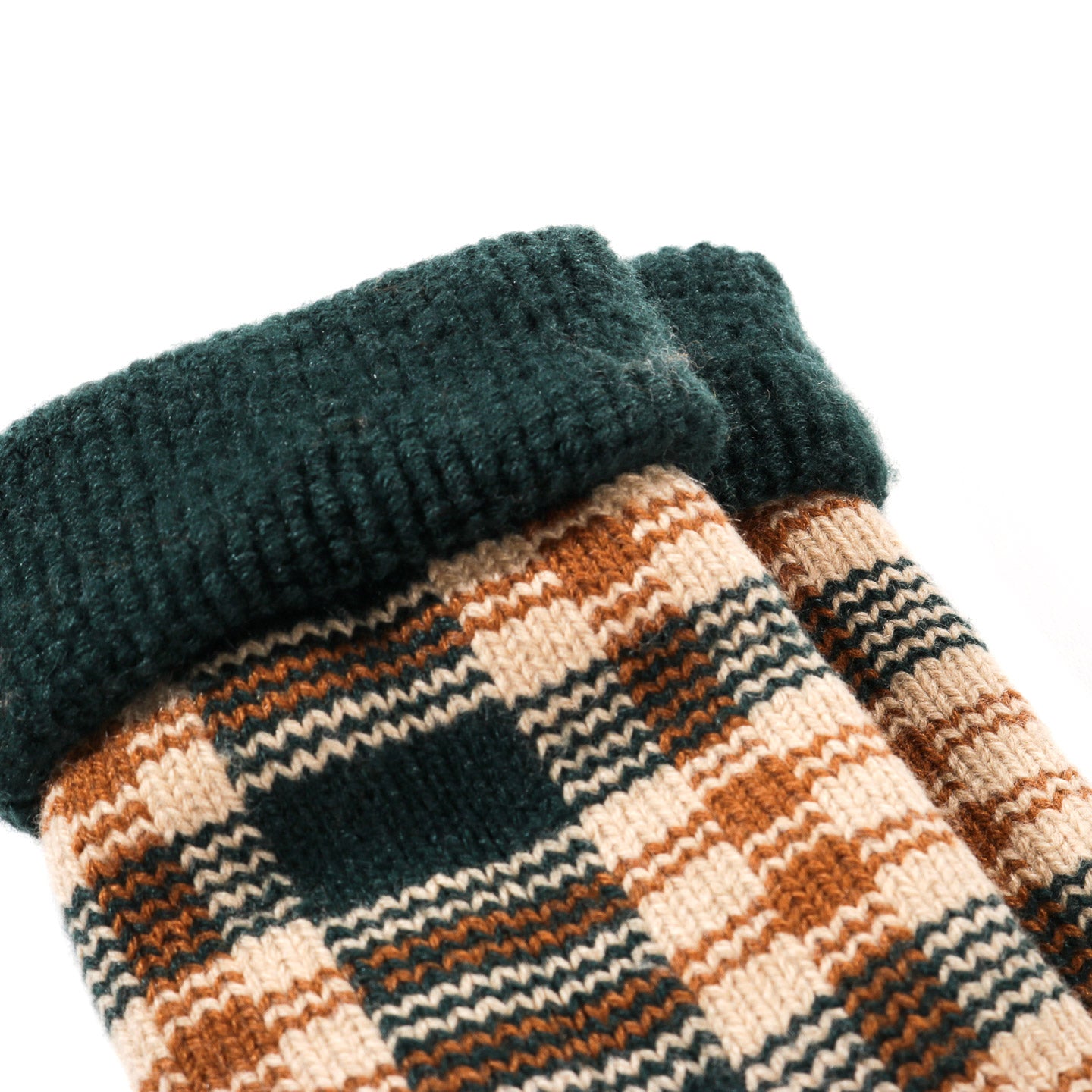 ROTOTO COMFY ROOM SOCKS CHECK FOREST GREEN / BEIGE