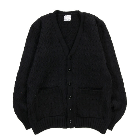 TENDER TYPE 744 PERMUTED CABLE CARDIGAN TWO FOLD MERINO WOOL BLACK