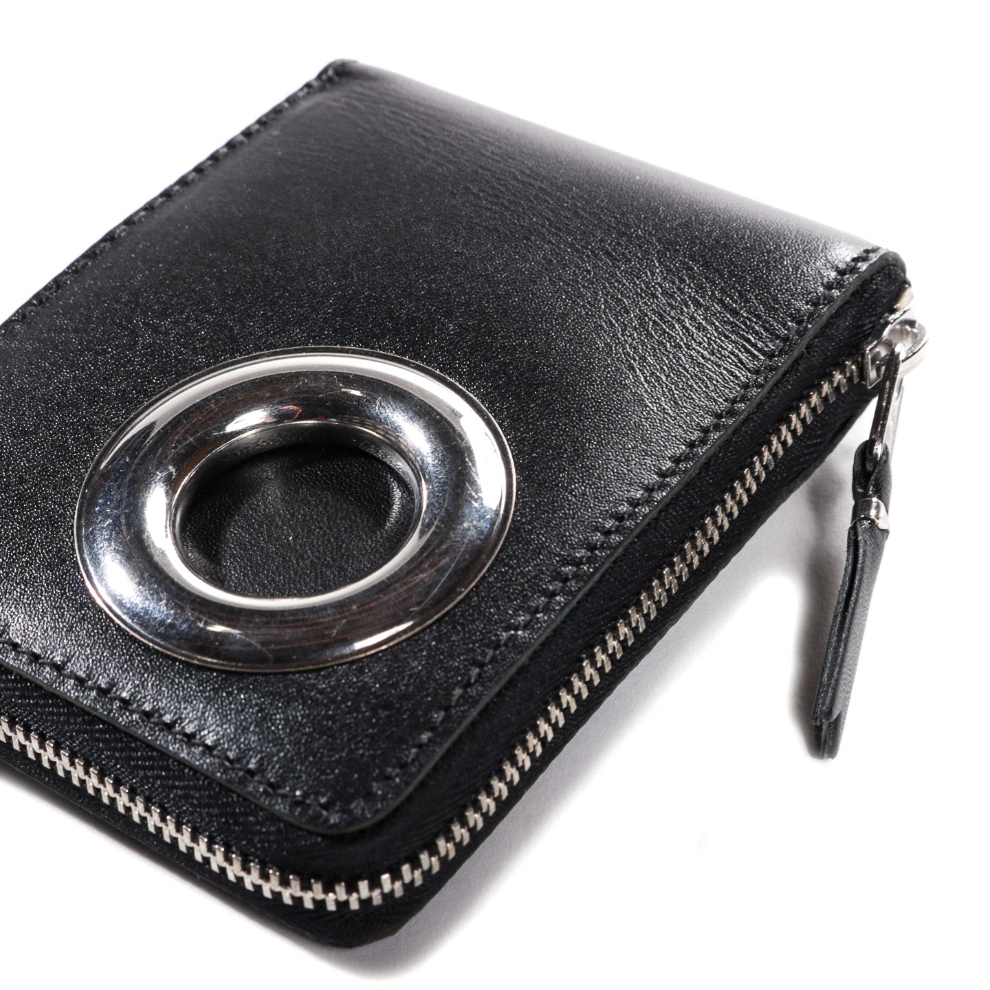 COMME DES GARCONS SA7100 SILVER EYELET ZIP WALLET BLACK