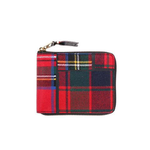 COMME DES GARCONS SA7100 TARTAN PATCHWORK ZIP WALLET RED