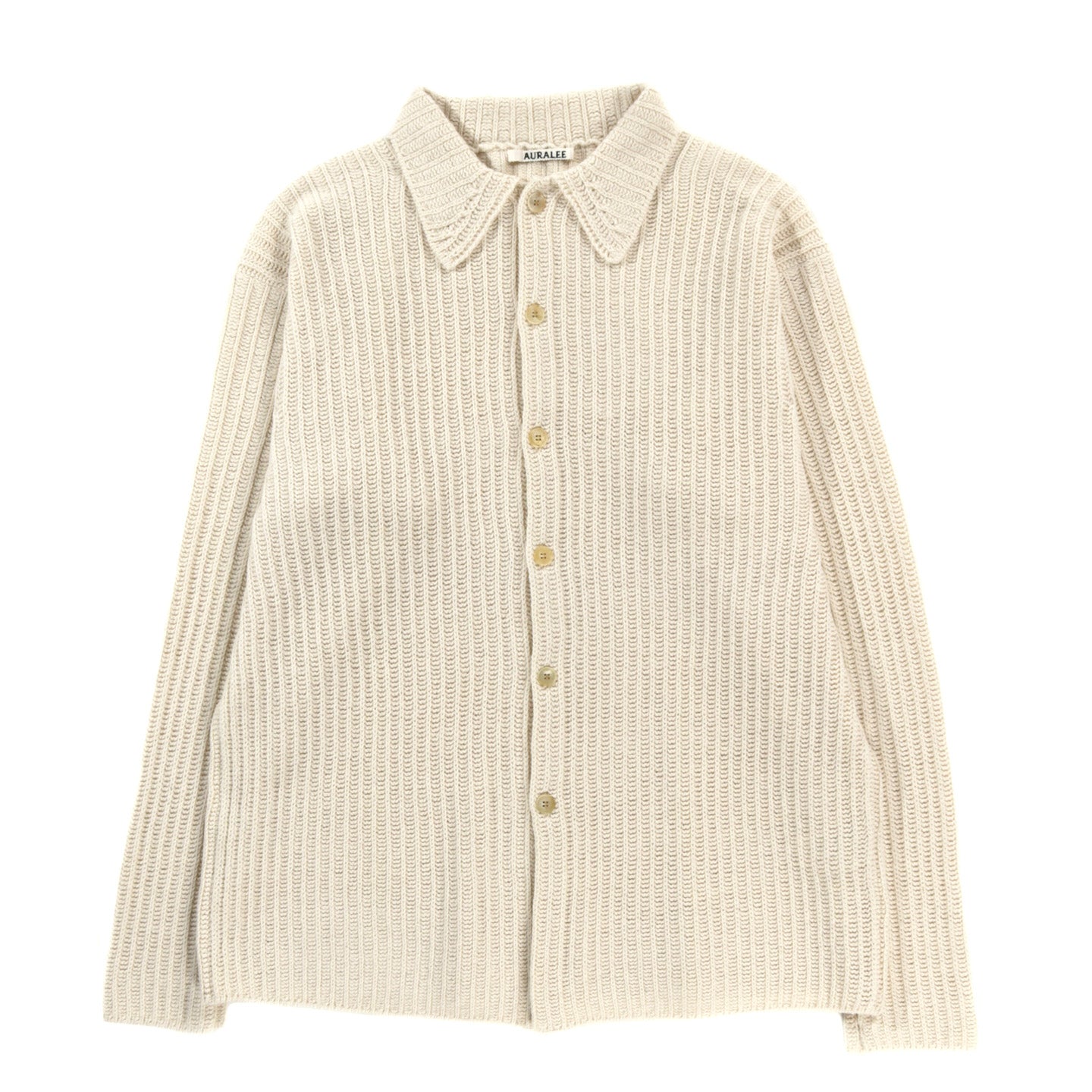 AURALEE BRUSHED COTTON WOOL RIB KNIT SHIRT WHITE