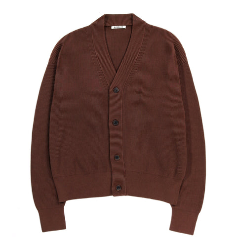 AURALEE SUPER HARD TWIST RIB KNIT CARDIGAN BROWN