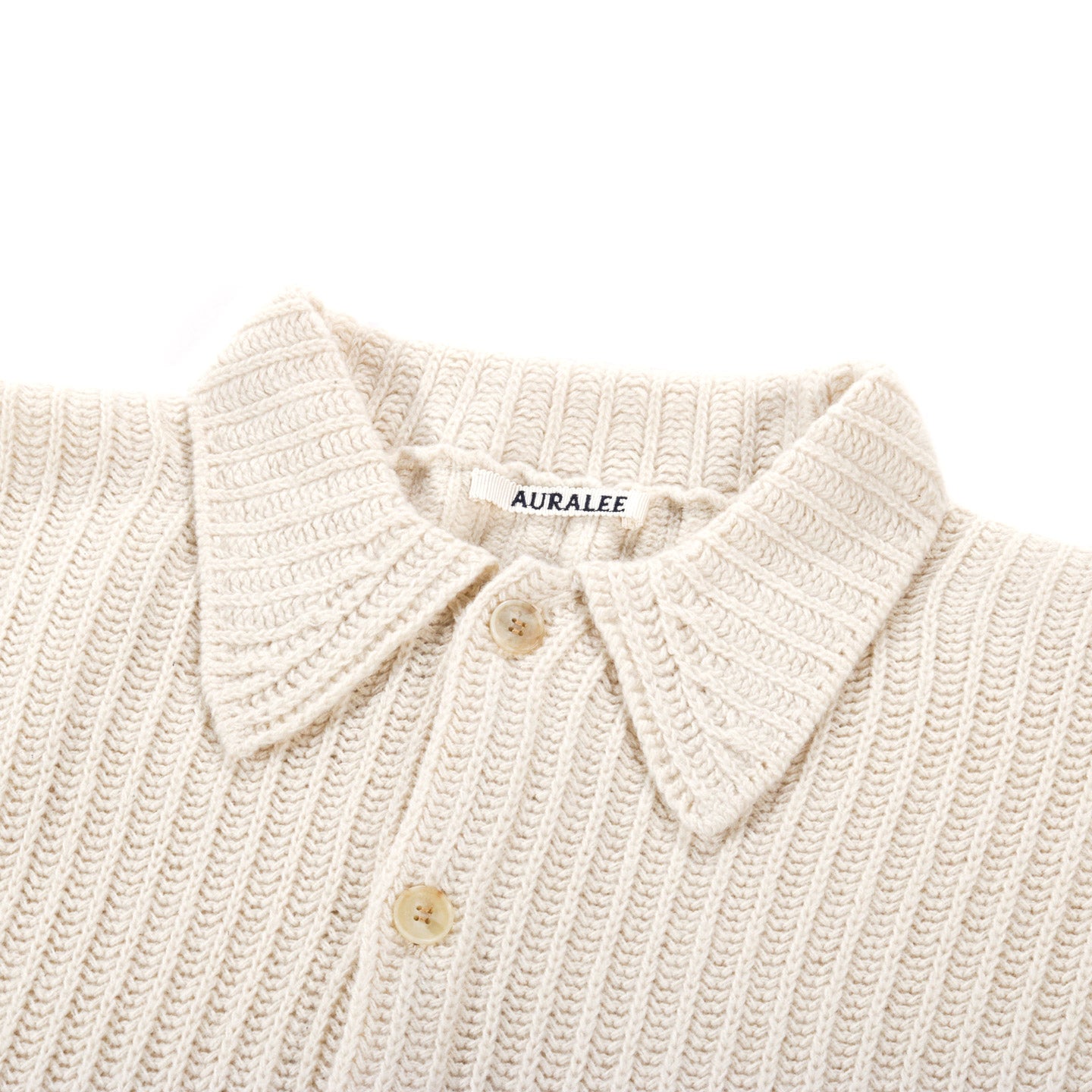 AURALEE BRUSHED COTTON WOOL RIB KNIT SHIRT WHITE