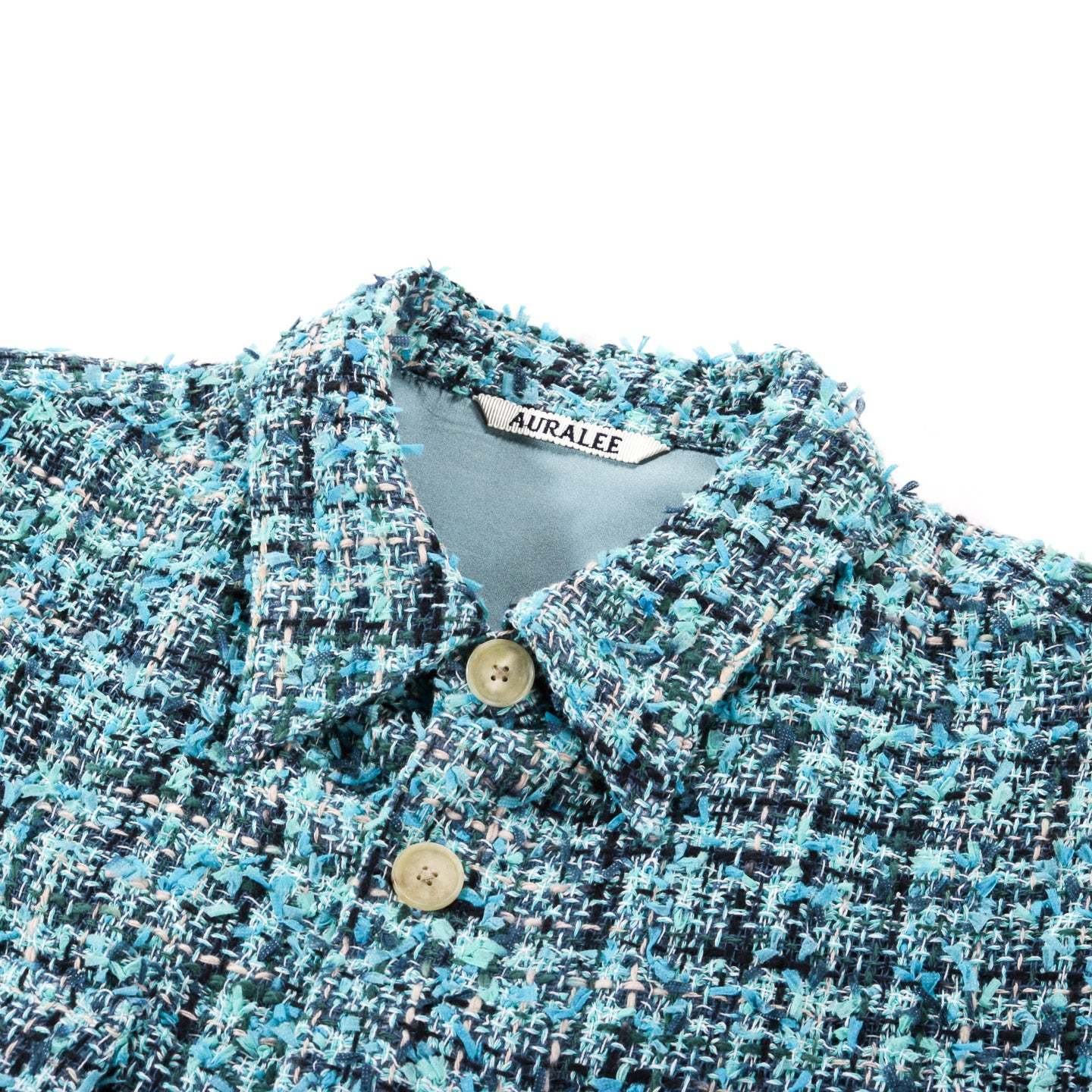 AURALEE HOMESPUN SUMMER TWEED SHIRT BLOUSON LT BLUE / NAVY