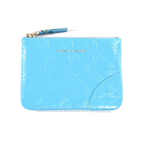 COMME DES GARCONS SA810E EMBOSSED LEATHER ZIP WALLET BLUE