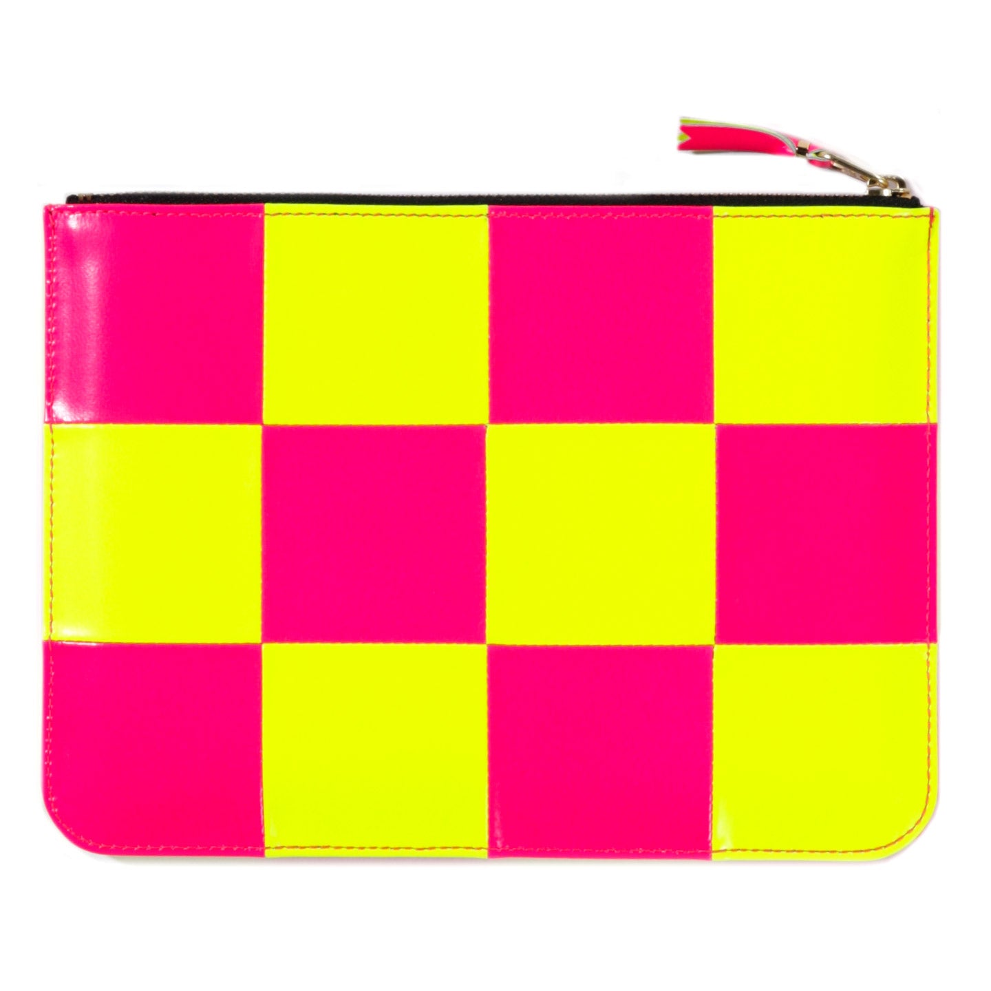 COMME DES GARCONS SA5100 FLUO SQUARES ZIP WALLET YELLOW / PINK