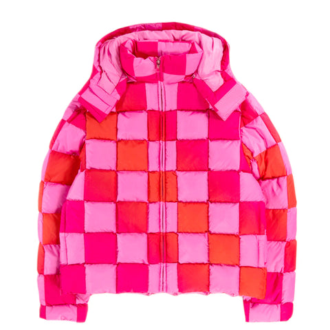 ERL GRADIENT CHECKER HOODED PUFFER COAT PINK