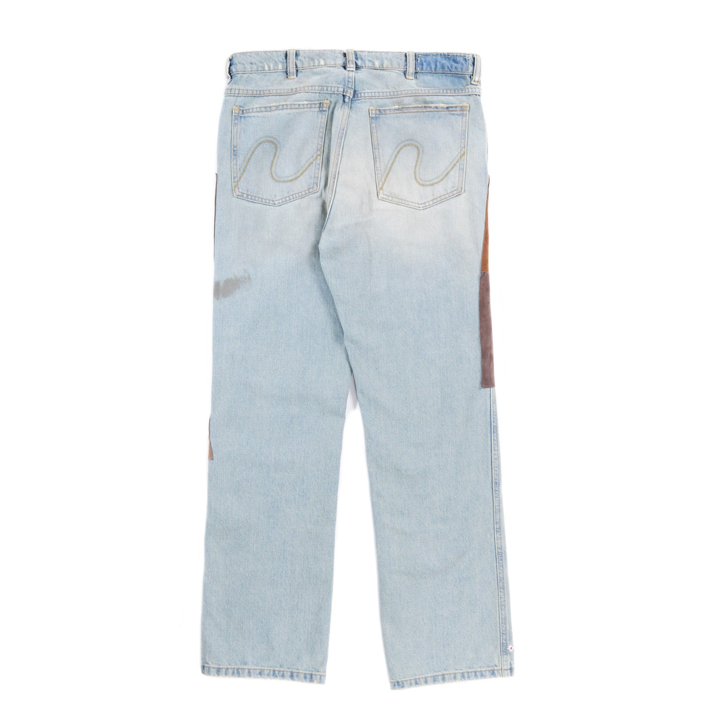 ERL LEATHER PATCHWORK JEANS LIGHT BLUE