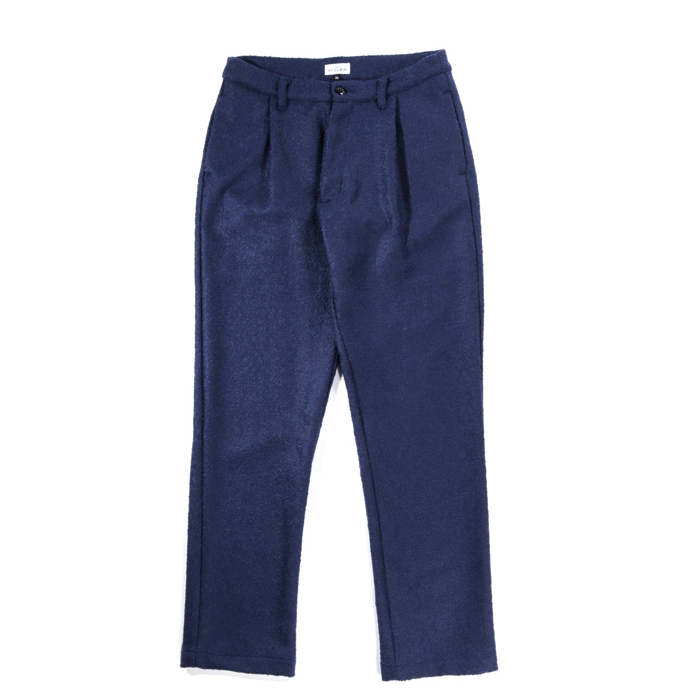 HOUSE OF ST. CLAIR SINGLE PLEAT TROUSER NAVY BOILED WOOL