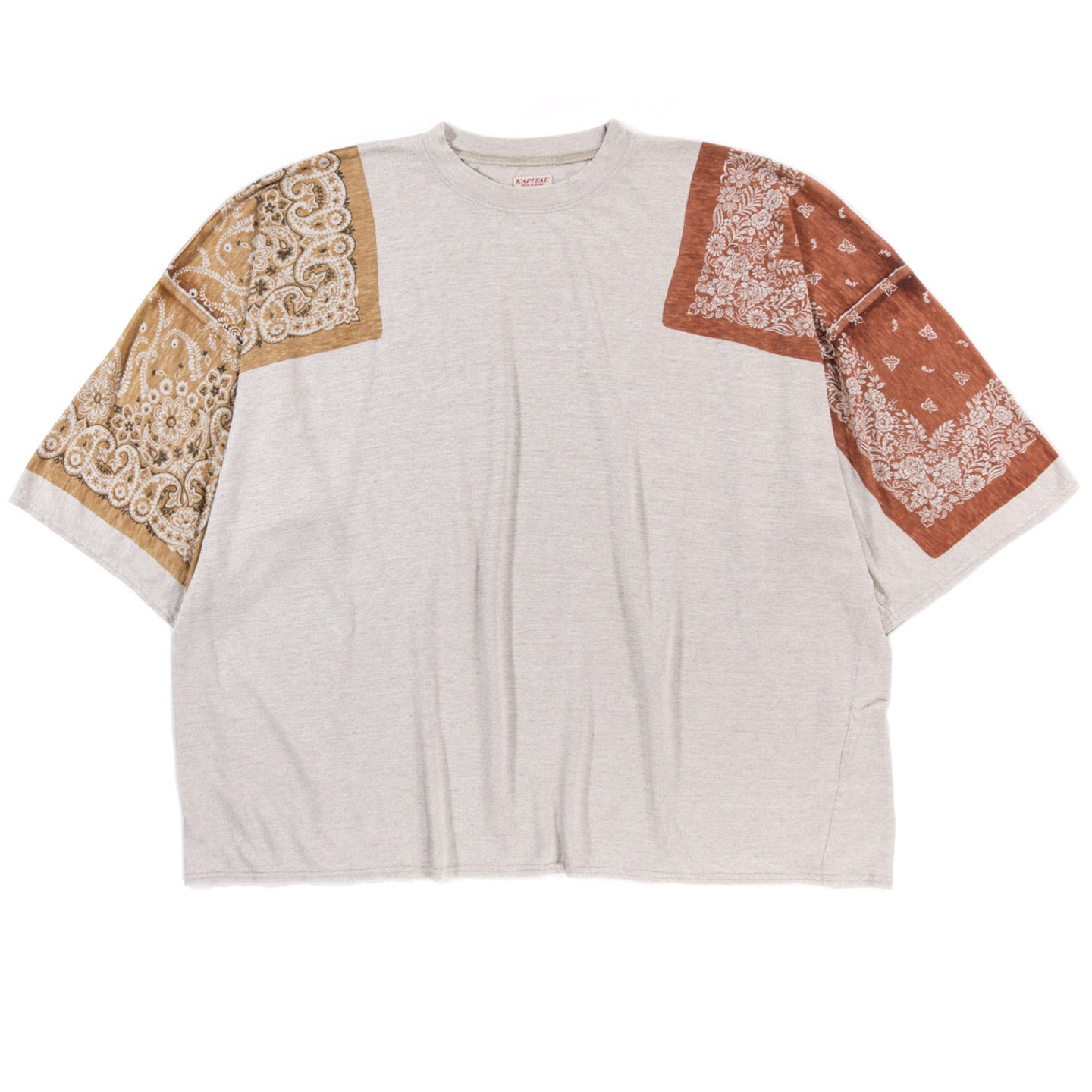 KAPITAL LINEN JERSEY BANDANA HUGE-T BOTANICAL LIGHT BROWN