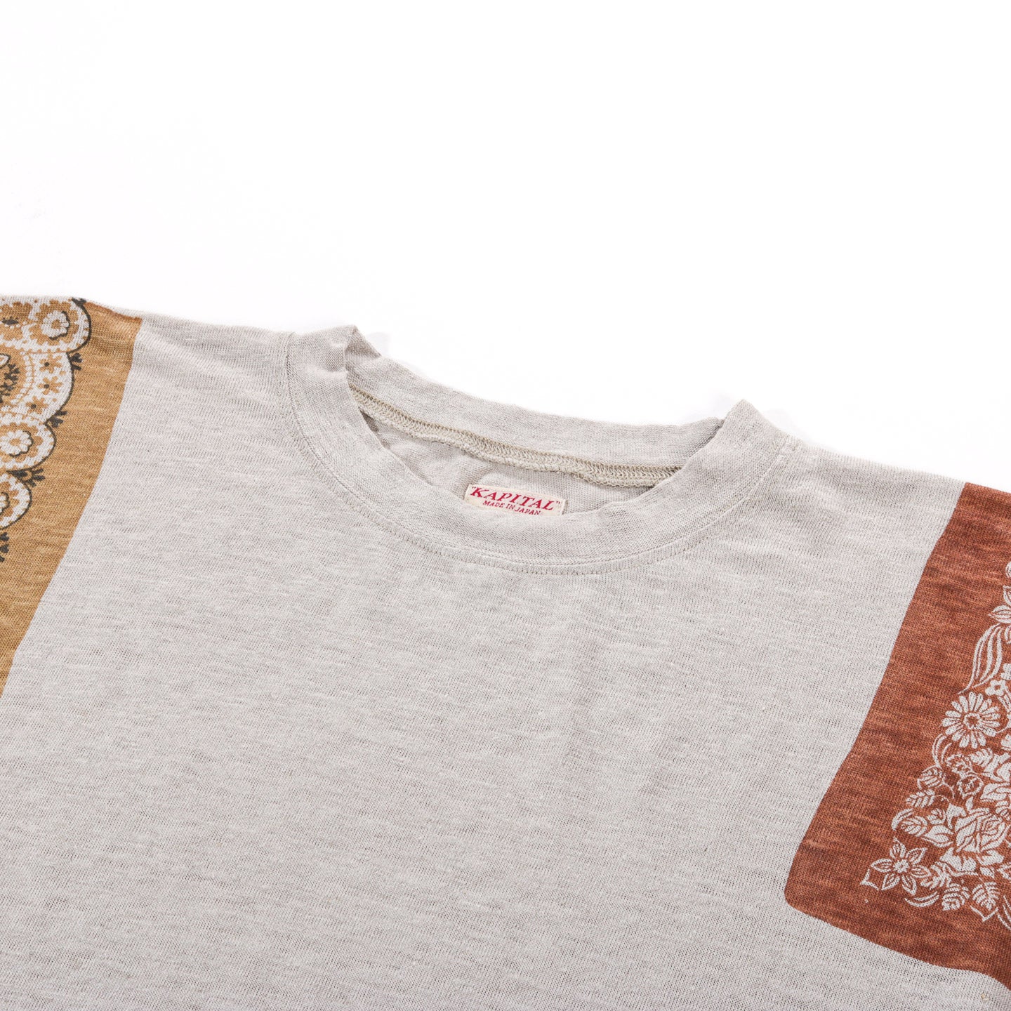 KAPITAL LINEN JERSEY BANDANA HUGE-T BOTANICAL LIGHT BROWN