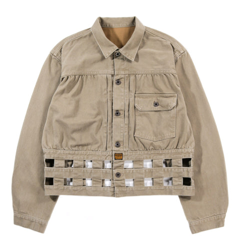 KAPITAL VINTAGE SATIN WINDOWPANE 1ST JACKET MOCHA BEIGE