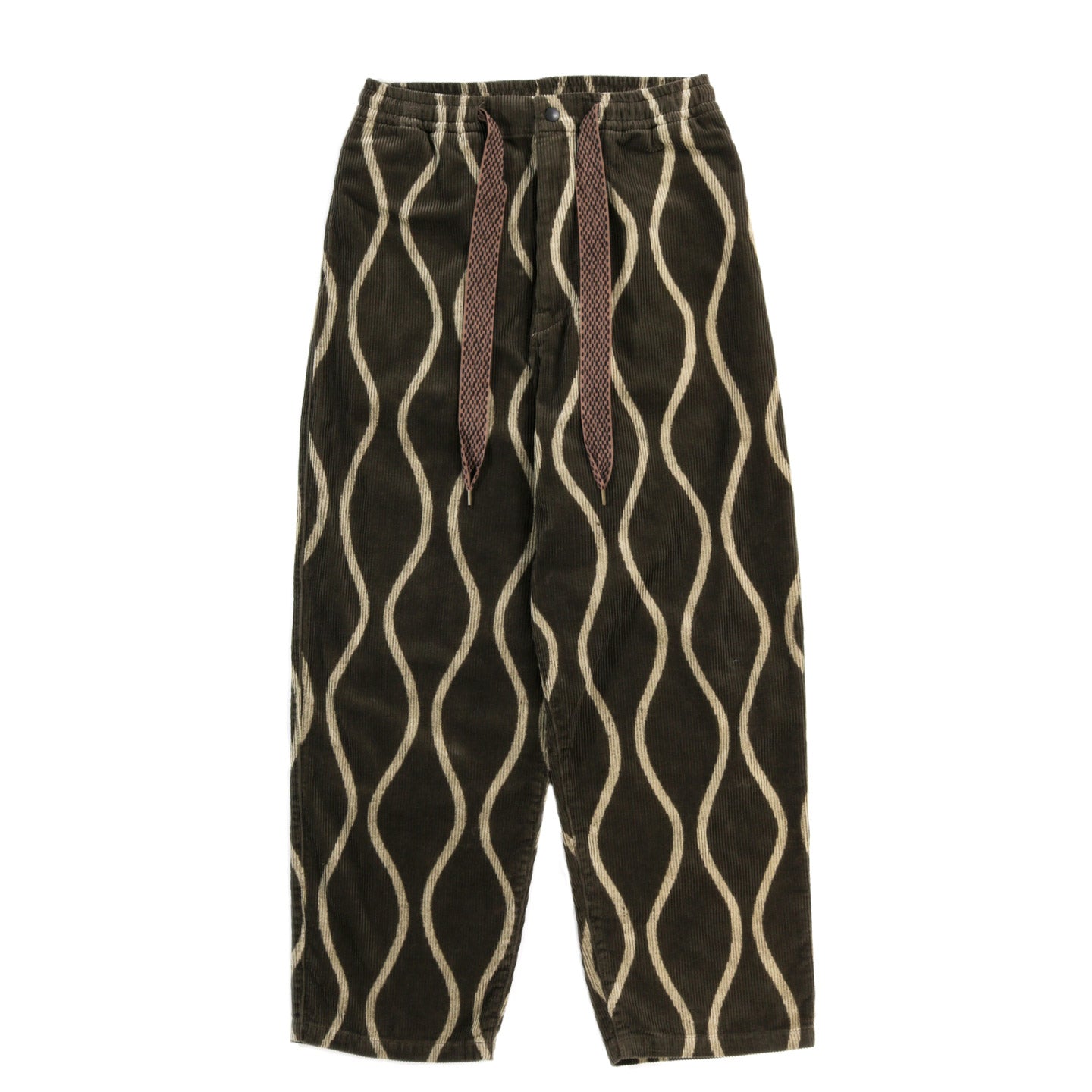 KAPITAL 8W CORDUROY DRUNK STRIPE EASY PANTS KHAKI | TODAY CLOTHING