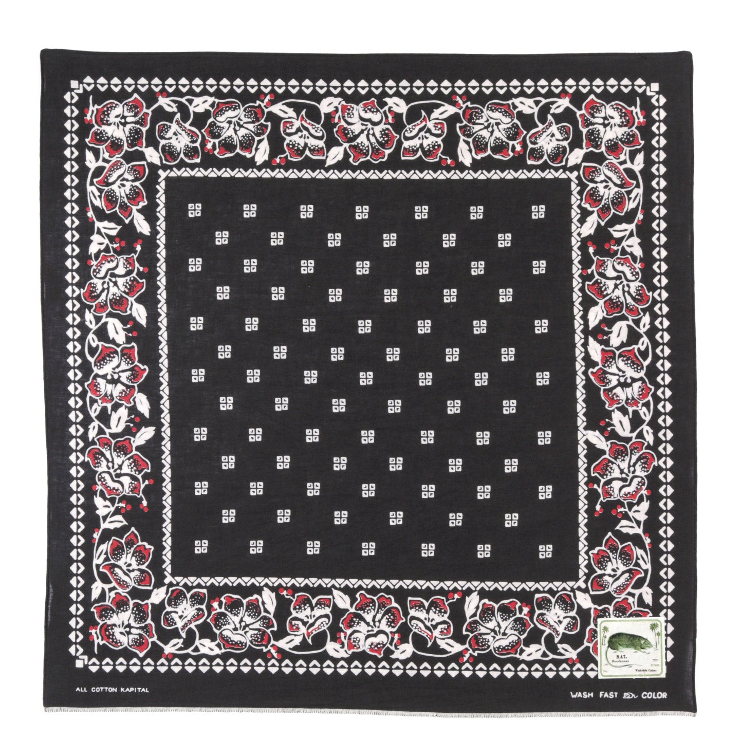 KAPITAL FASTCOLOR SELVEDGE BANDANA AMAZON LILY BLACK