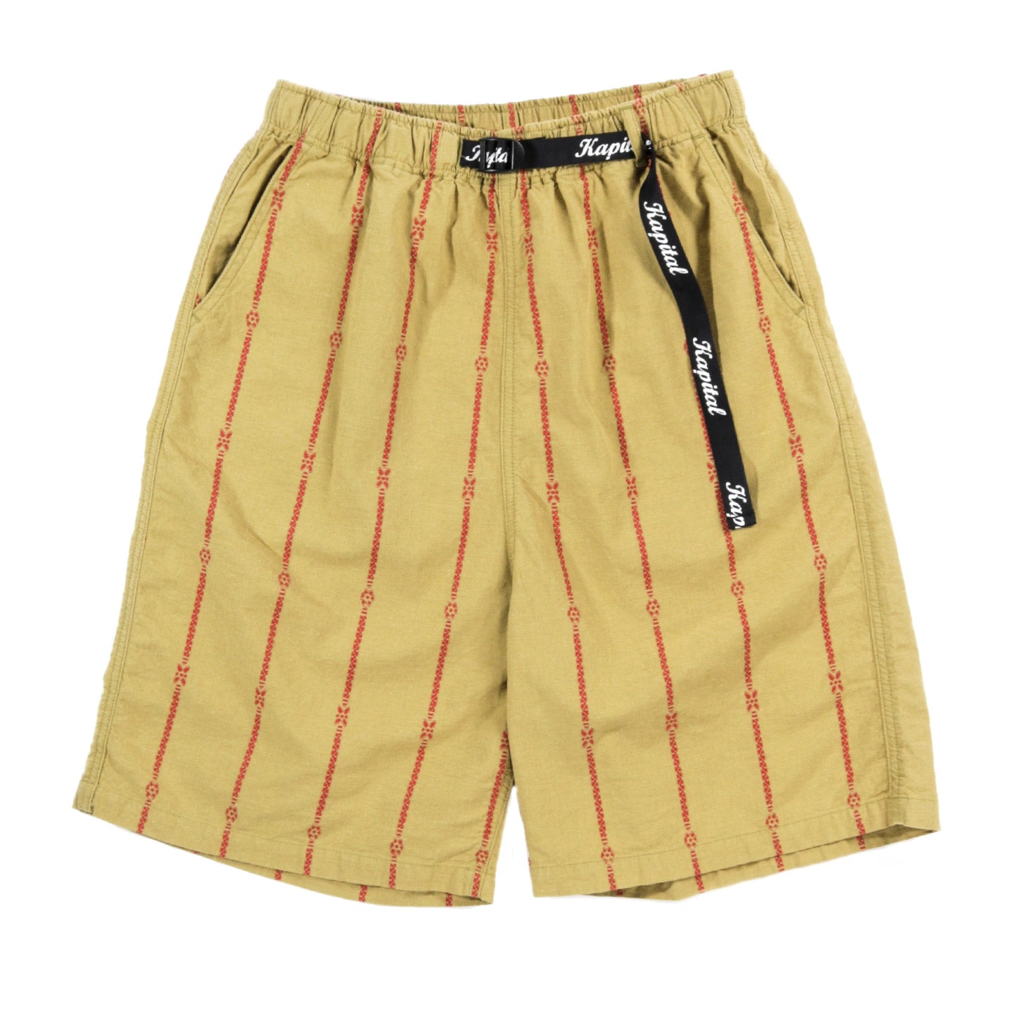 KAPITAL COTTON LINEN SIAM STRIPE EASY SHORTS LIGHT KHAKI