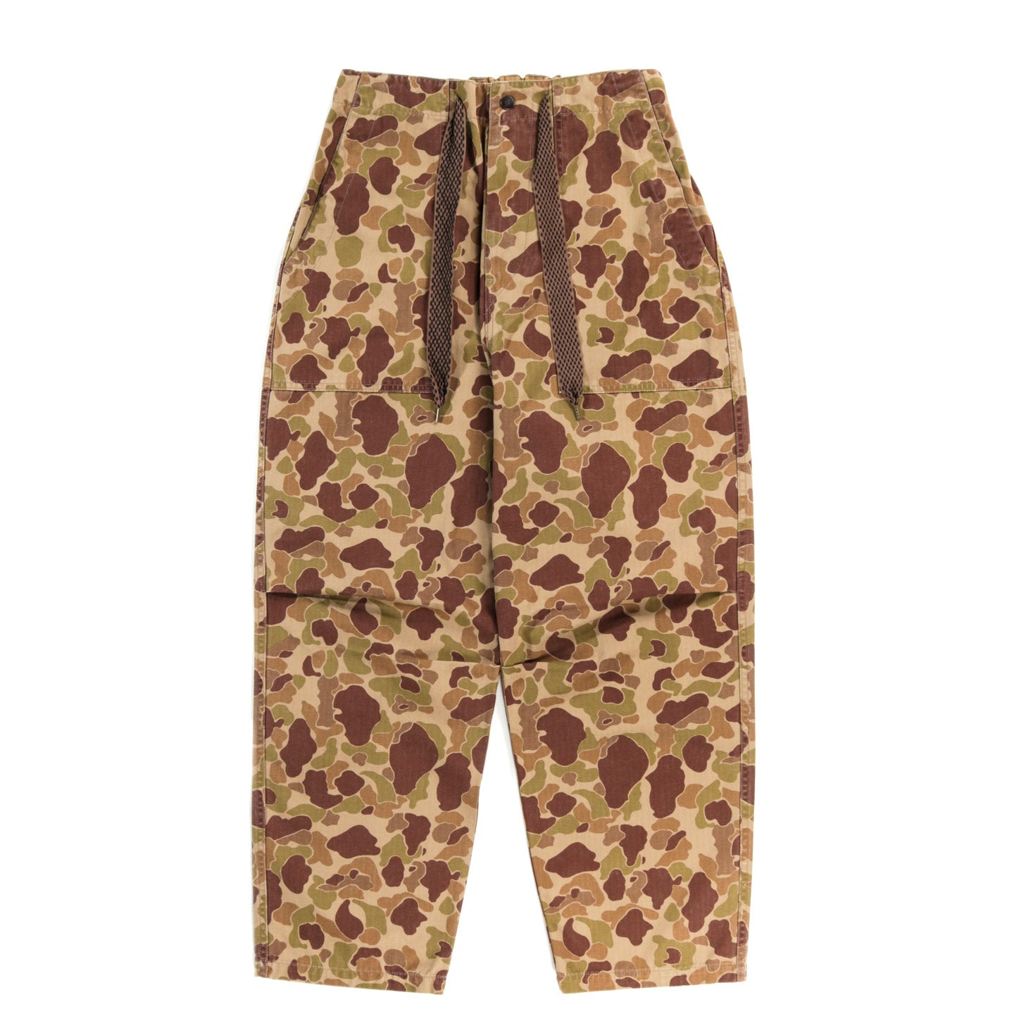 KAPITAL HERRINGBONE HAPPY PEEK-A-BOO CAMO EASY PANTS BEIGE KHAKI