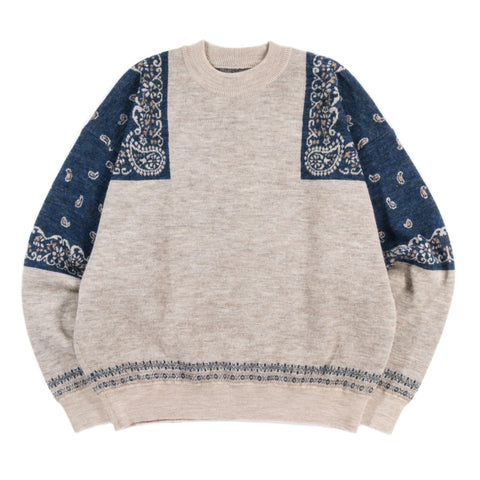 KAPITAL 12G WOOL BANDANA CREW SWEATER NAVY