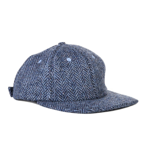 LITE YEAR 6 PANEL CAP 2 TONE HARRIS TWEED HERRINGBONE NAVY / LT BLUE