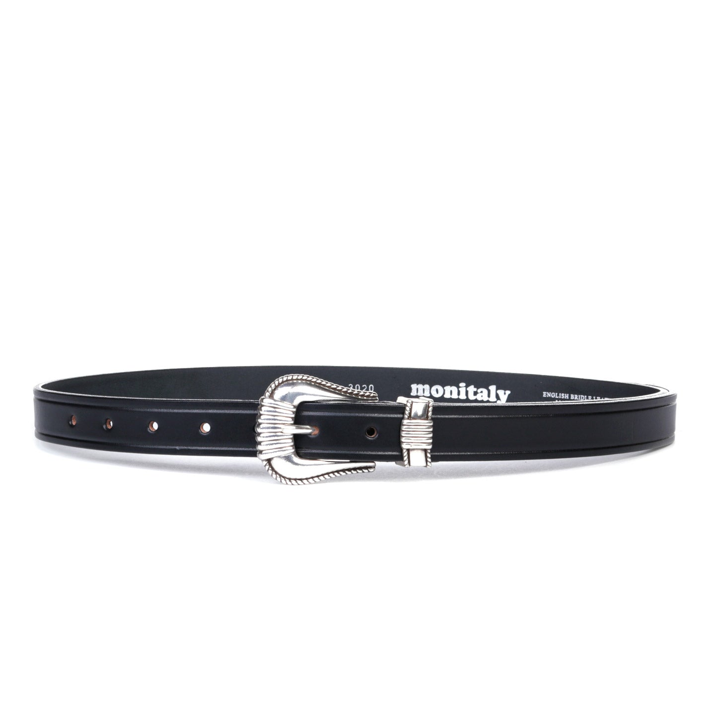 MONITALY EXTENDED 1" CREASED BELT WITH SILVER SET BLACK