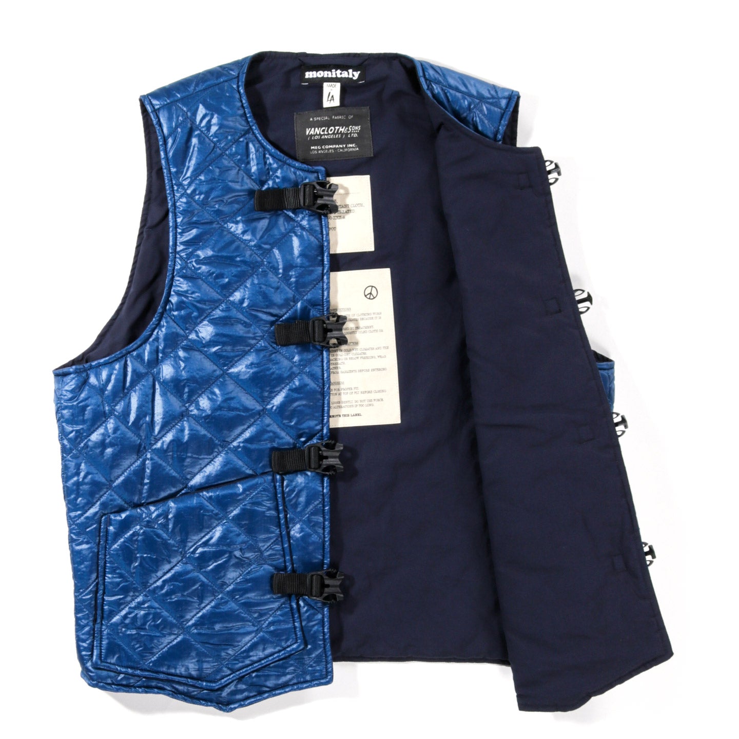 MONITALY QUILTED CINCHO VEST ZIGZAG NAVY